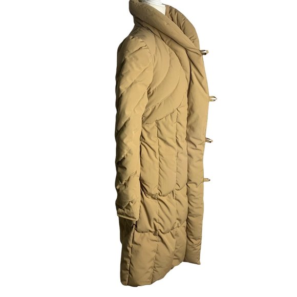 Vintage 80s Snowbird Goose Down Coat XS Tan Quilted Puffer High Collar Button Zi - Picture 4 of 10